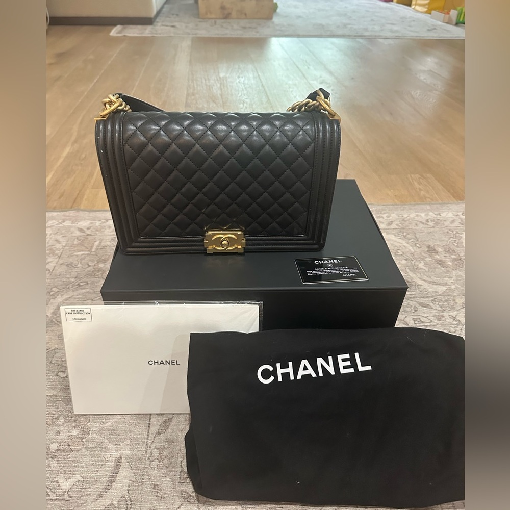 Chanel Black Lambskin New Medium Boy Bag